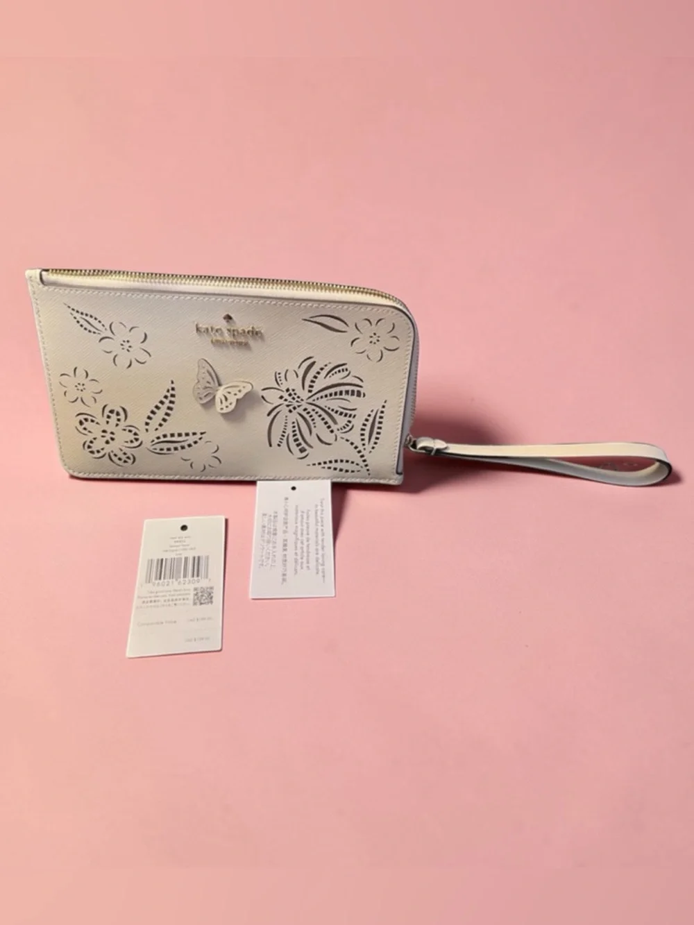 Kate Spade Safiano Meringue Floral 3D Butterfly Wristlet Clutch (PIF)